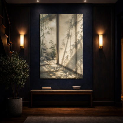 Mockup 4. Japanese Bamboo Shadow Threshold shown as canvas print