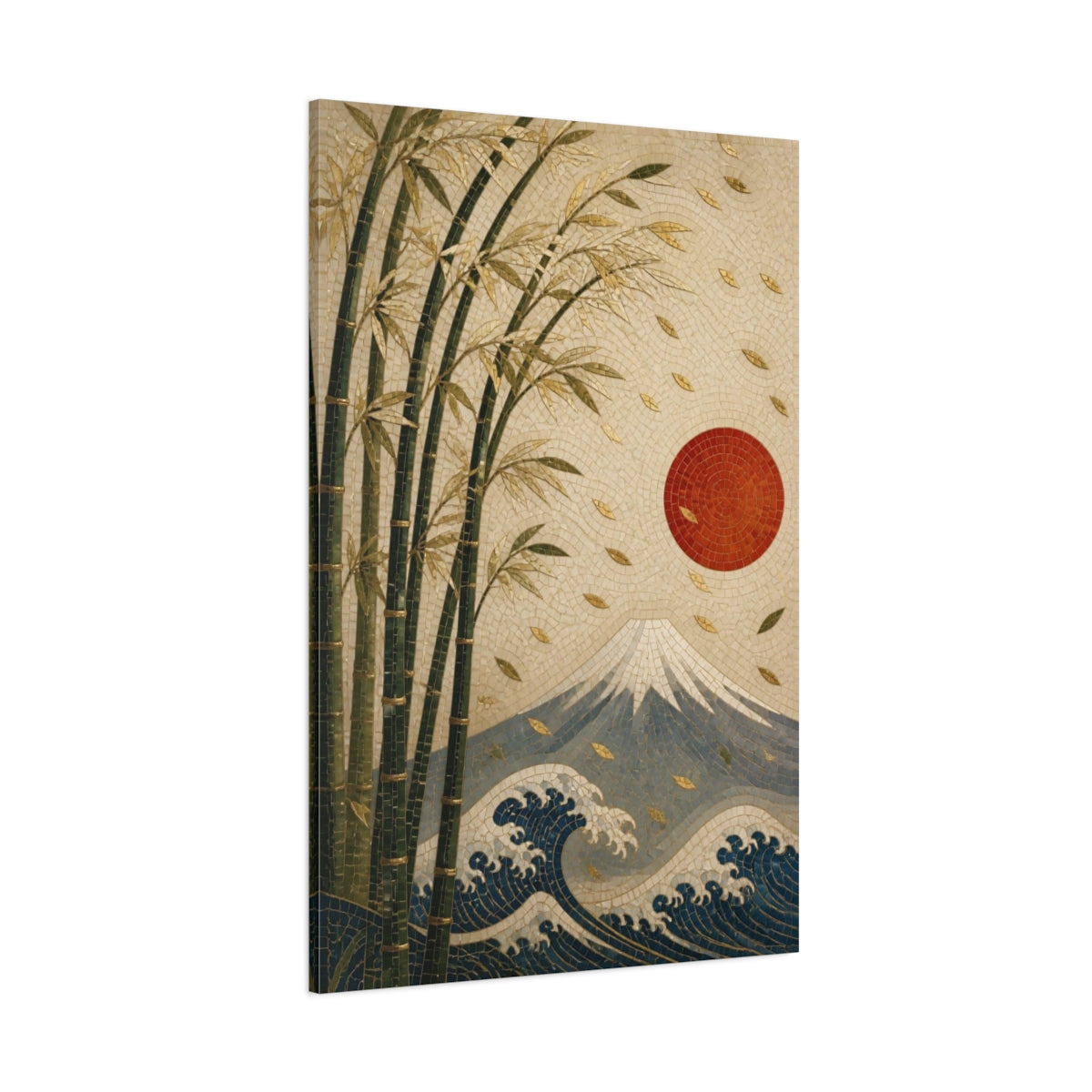 Side Mockup 1. Japanese Bamboo Sun Mosaic shown as canvas print