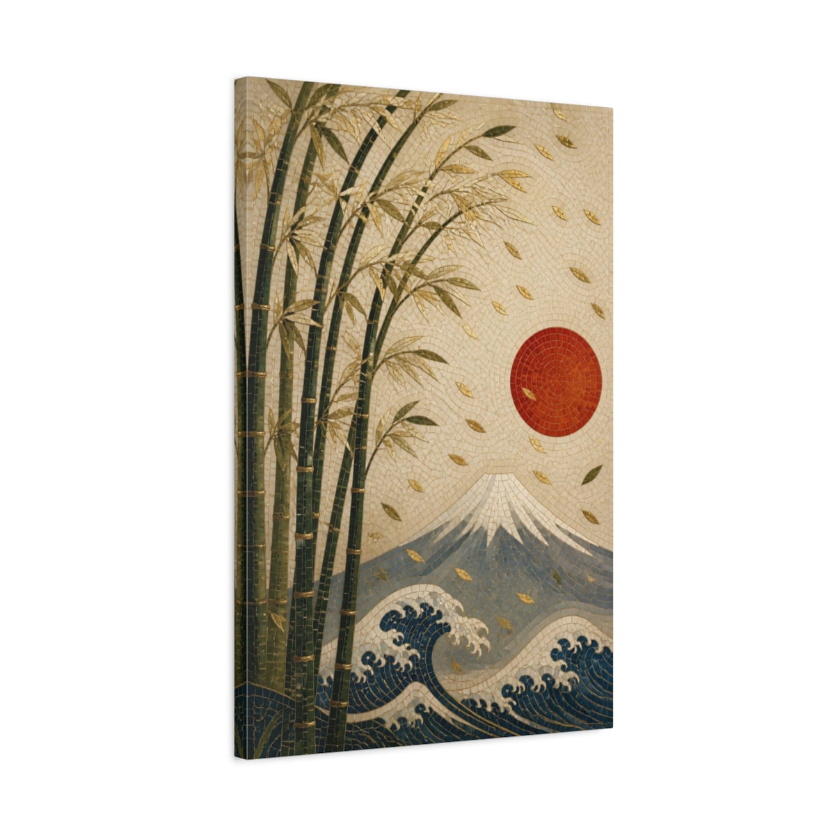 Side Mockup 2. Japanese Bamboo Sun Mosaic shown as canvas print