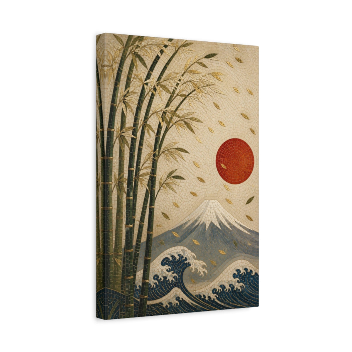 Side Mockup 4. Japanese Bamboo Sun Mosaic shown as canvas print