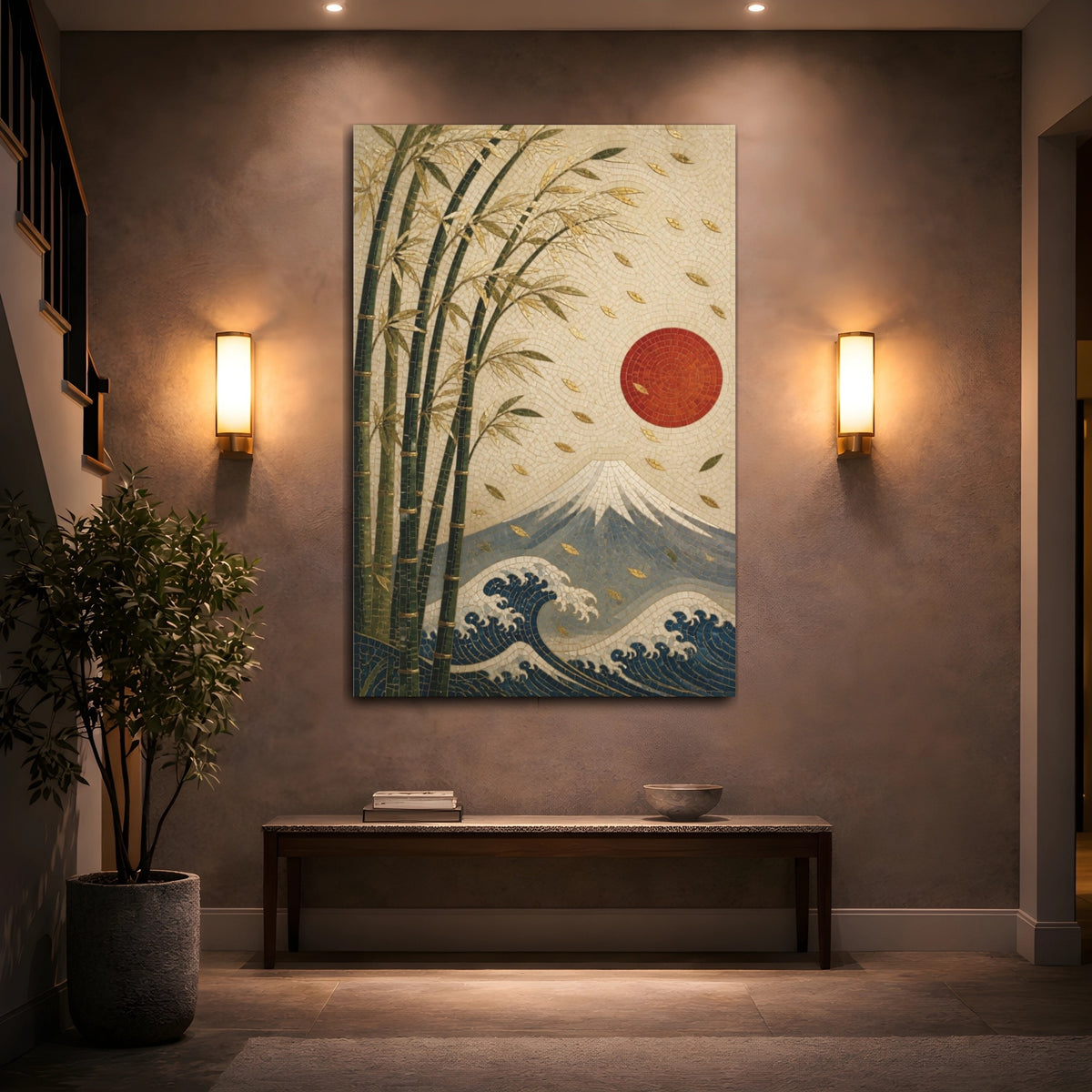 Mockup 2. Japanese Bamboo Sun Mosaic shown as canvas print