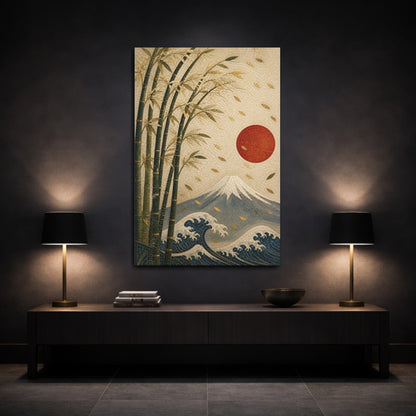 Mockup 3. Japanese Bamboo Sun Mosaic shown as canvas print