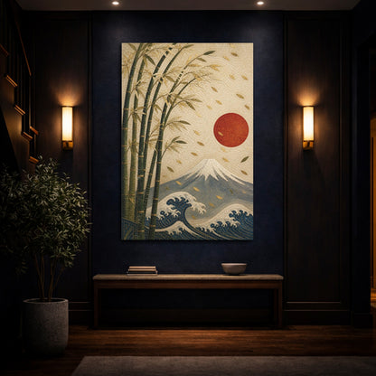 Mockup 4. Japanese Bamboo Sun Mosaic shown as canvas print