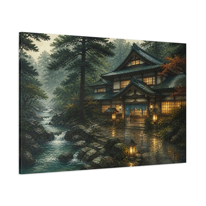 Side Mockup 1. Japanese Bathhouse By Stream shown as canvas print