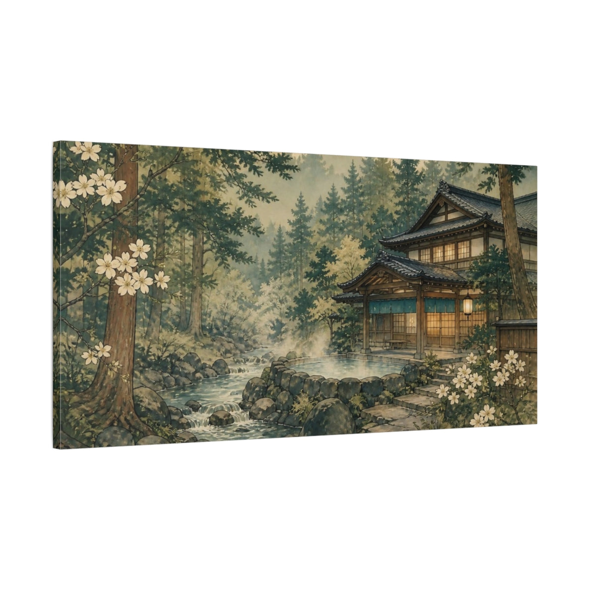 Main Mockup. Japanese Bathhouse Retreat shown as canvas print