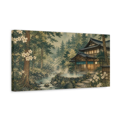 Side Mockup 3. Japanese Bathhouse Retreat shown as canvas print
