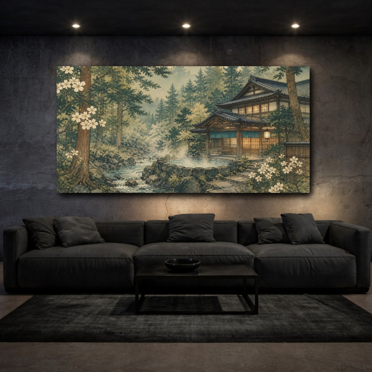 Mockup 3. Japanese Bathhouse Retreat shown as canvas print