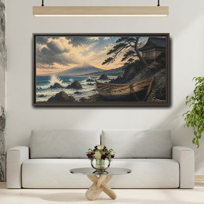 Mockup 2. Japanese Boat At Fuji shown as framed canvas print