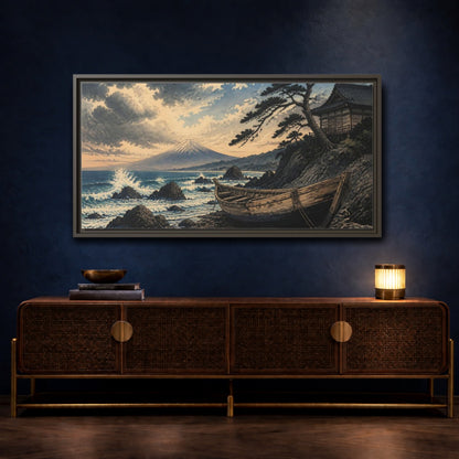 Mockup 4. Japanese Boat At Fuji shown as framed canvas print