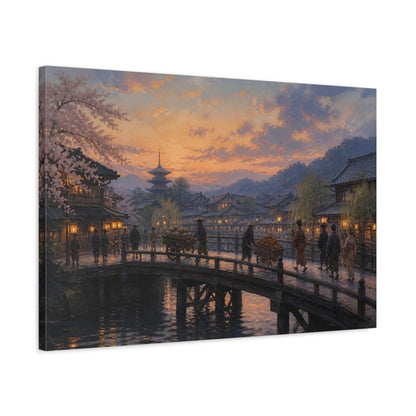 Side Mockup 2. Japanese Bridge At Dusk shown as canvas print