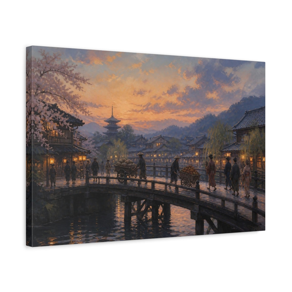 Side Mockup 3. Japanese Bridge At Dusk shown as canvas print