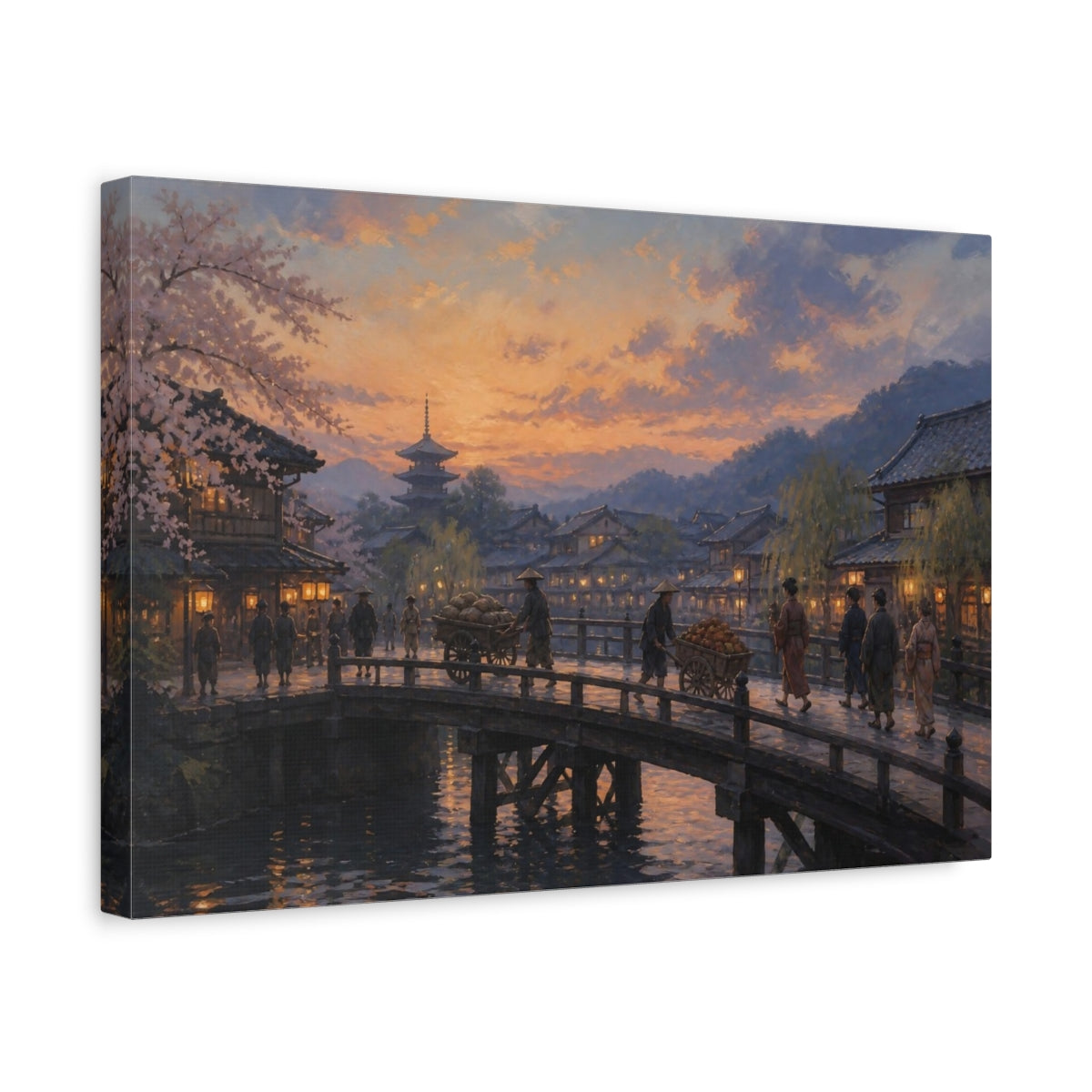 Side Mockup 4. Japanese Bridge At Dusk shown as canvas print