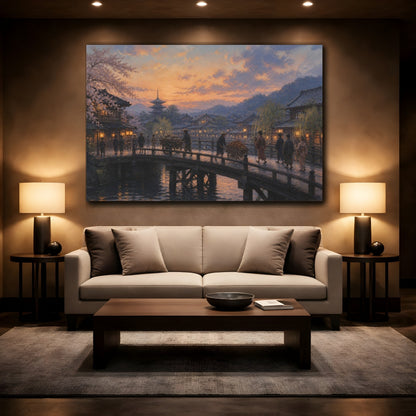 Mockup 2. Japanese Bridge At Dusk shown as canvas print