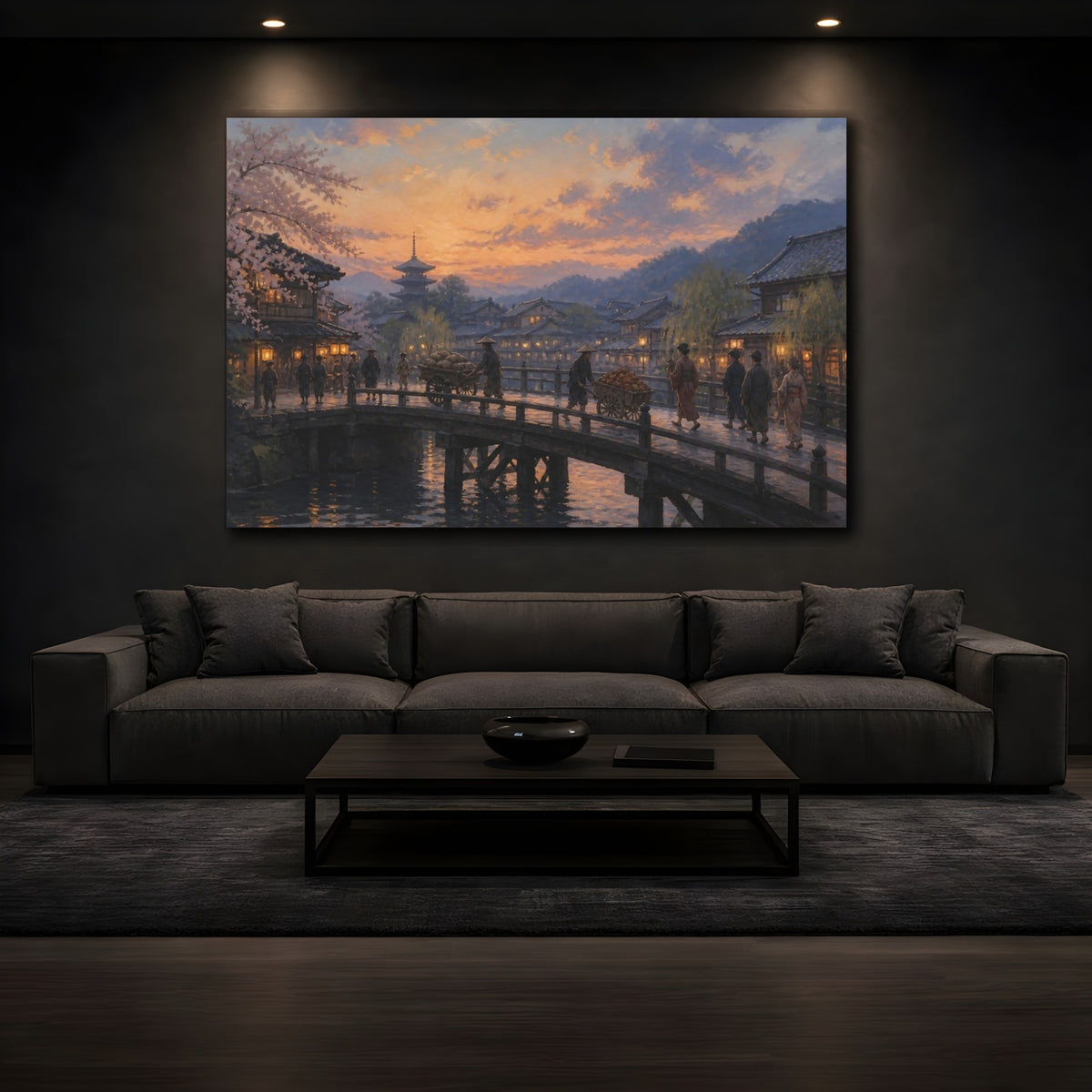 Mockup 3. Japanese Bridge At Dusk shown as canvas print