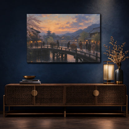 Mockup 4. Japanese Bridge At Dusk shown as canvas print