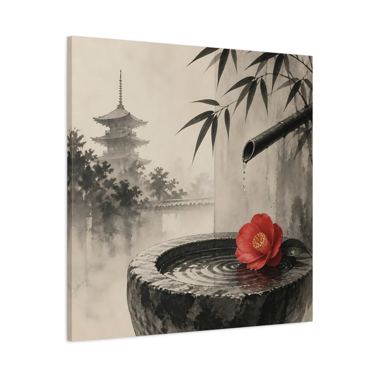 Main Mockup. Japanese Camellia Basin shown as canvas print