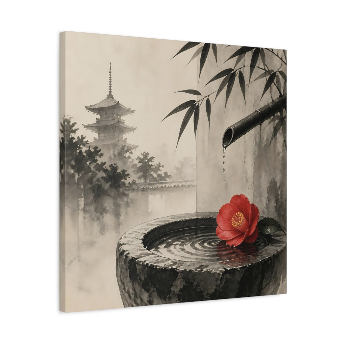 Side Mockup 4. Japanese Camellia Basin shown as canvas print