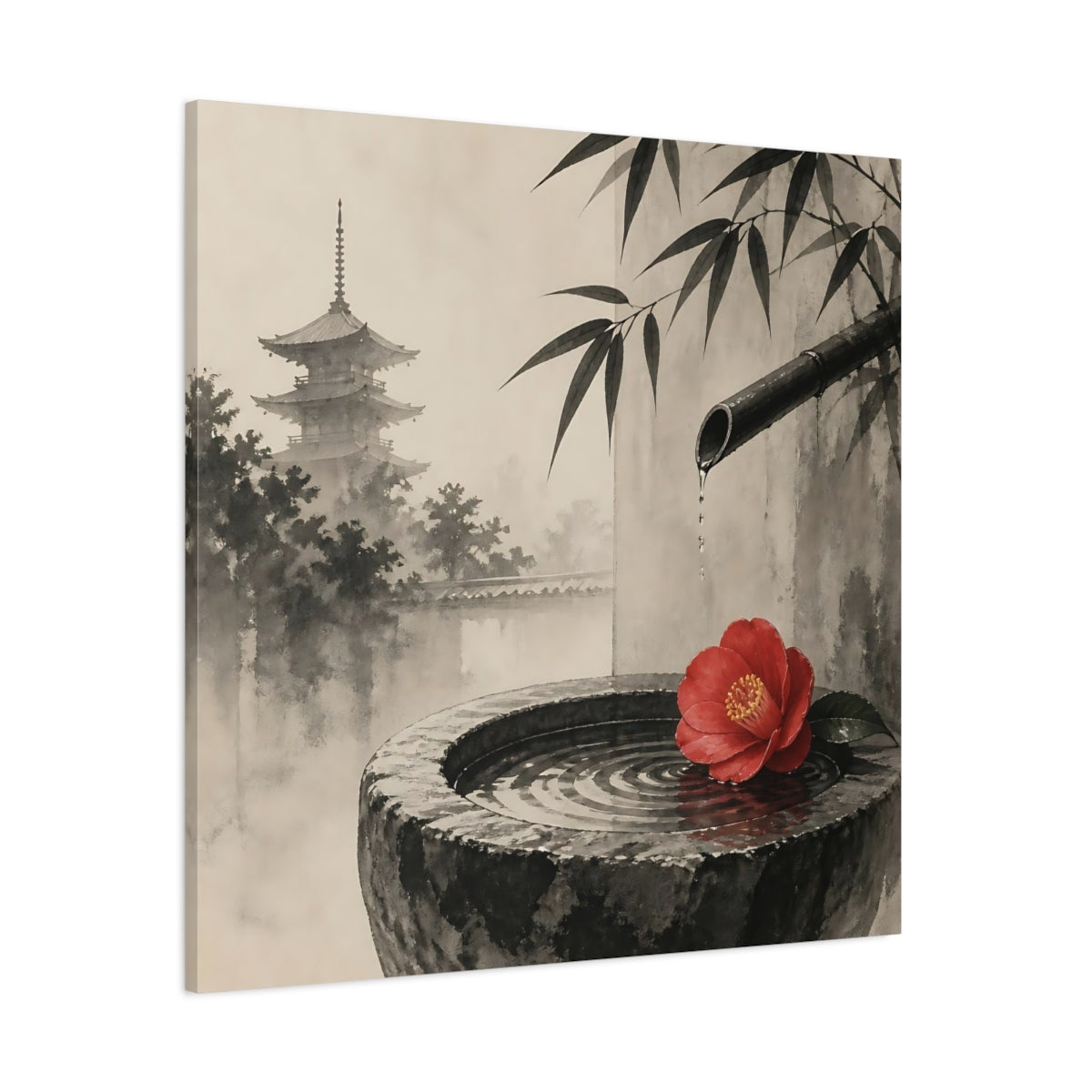 Side Mockup 1. Japanese Camellia Basin shown as canvas print