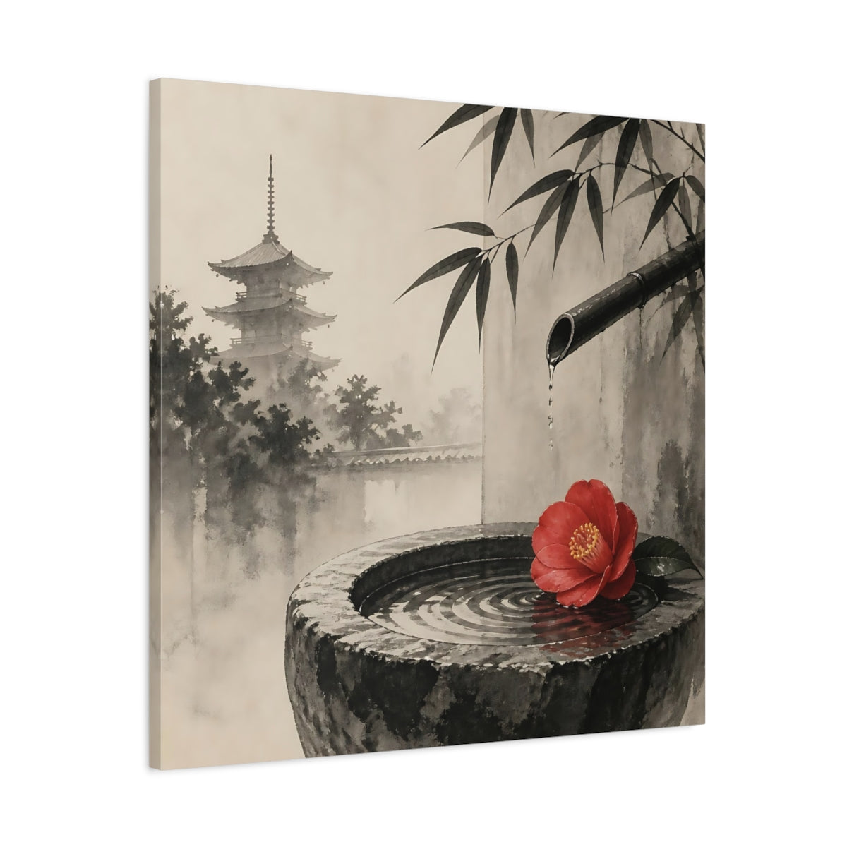 Side Mockup 3. Japanese Camellia Basin shown as canvas print