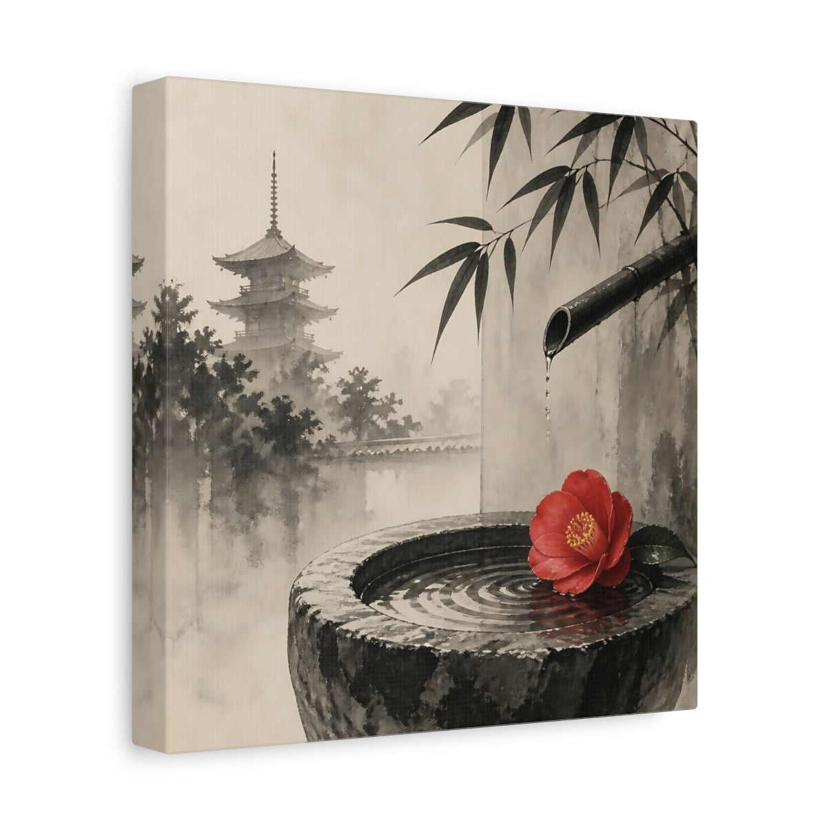 Side Mockup 9. Japanese Camellia Basin shown as canvas print