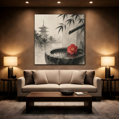 Mockup 2. Japanese Camellia Basin shown as canvas print