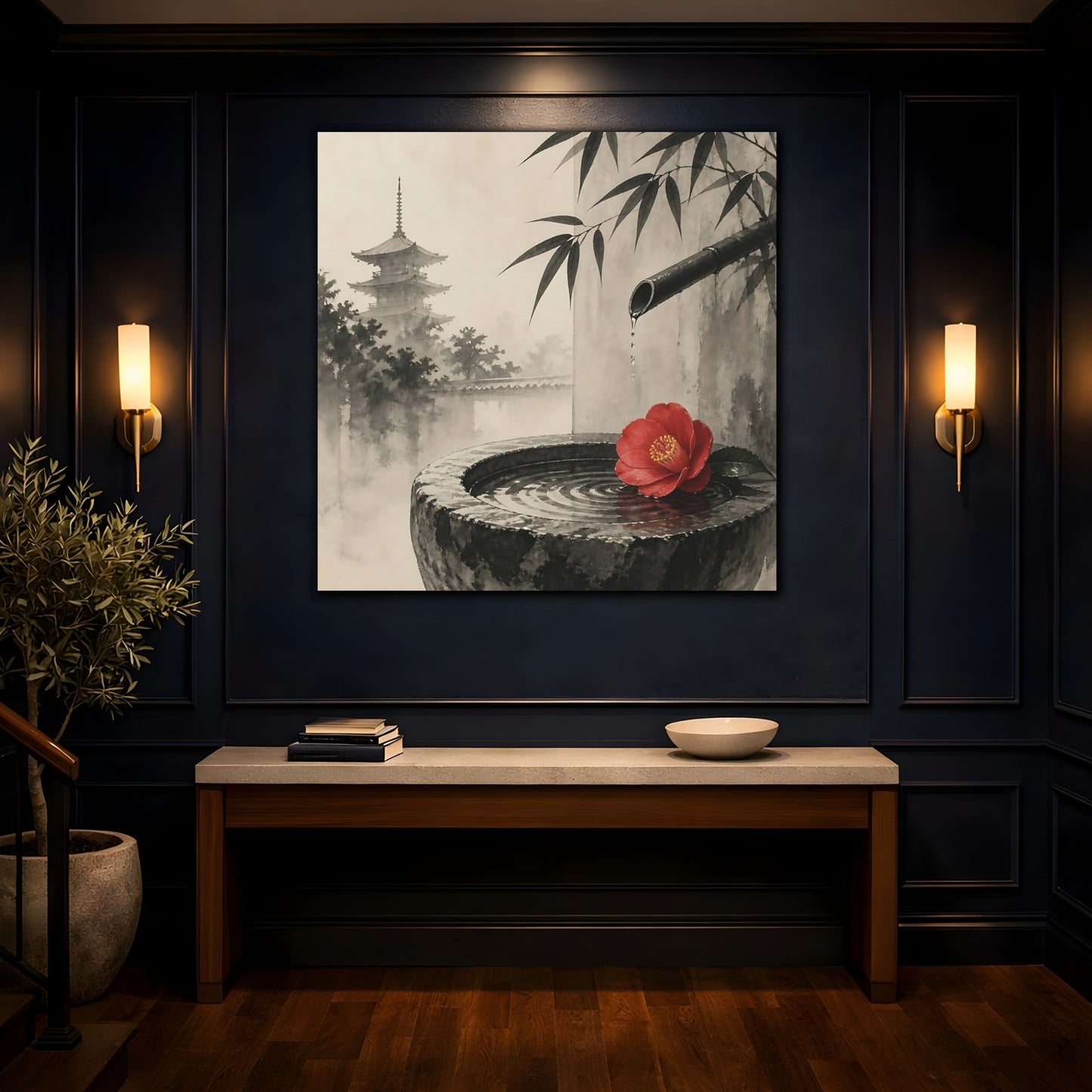 Mockup 4. Japanese Camellia Basin shown as canvas print