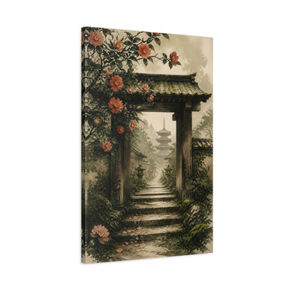 Side Mockup 2. Japanese Camellia Stone Steps shown as canvas print