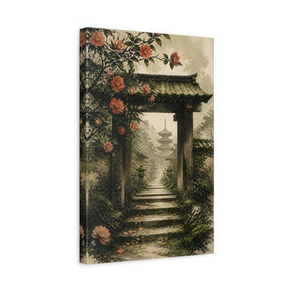 Side Mockup 4. Japanese Camellia Stone Steps shown as canvas print