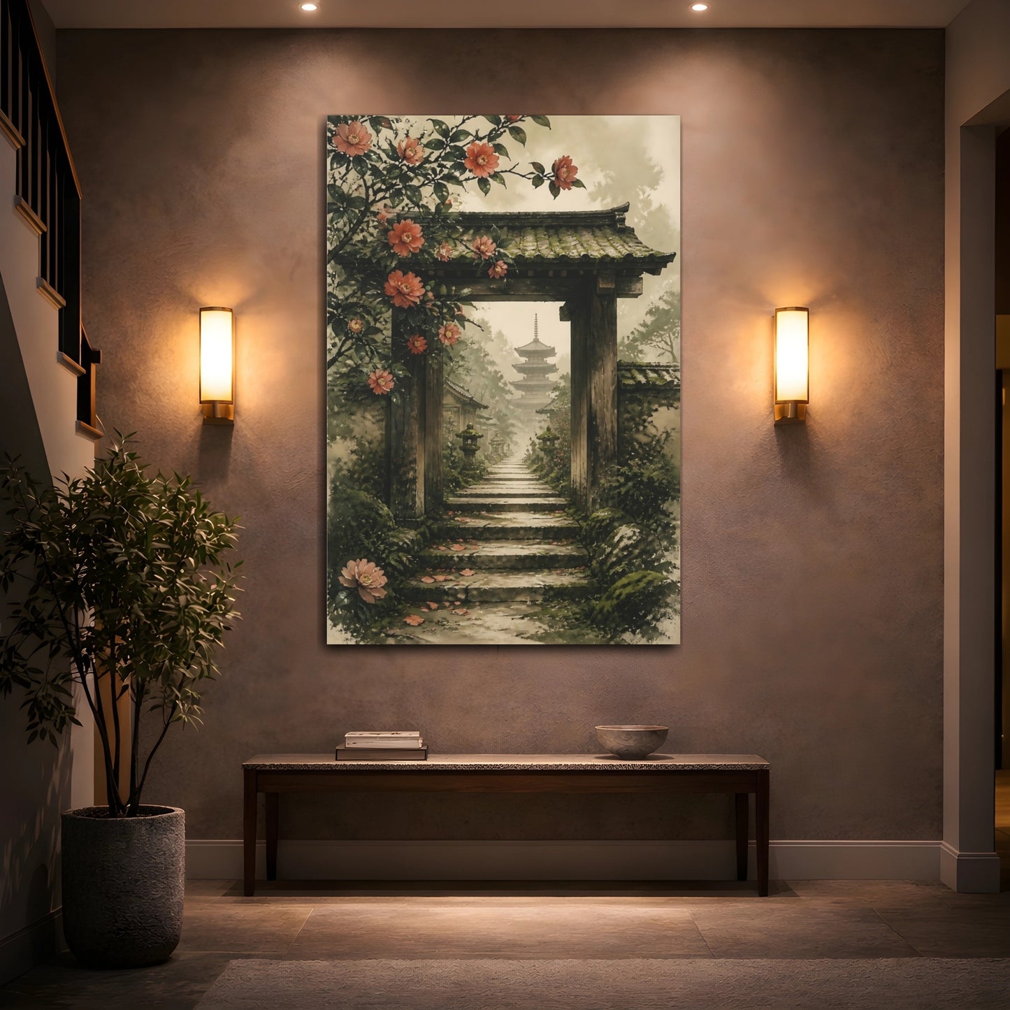 Mockup 2. Japanese Camellia Stone Steps shown as canvas print