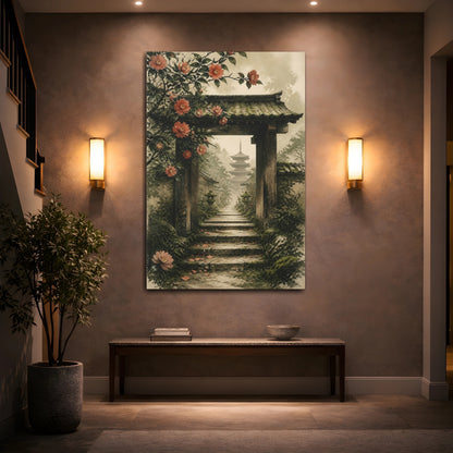 Mockup 2. Japanese Camellia Stone Steps shown as canvas print
