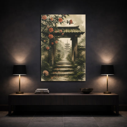 Mockup 3. Japanese Camellia Stone Steps shown as canvas print