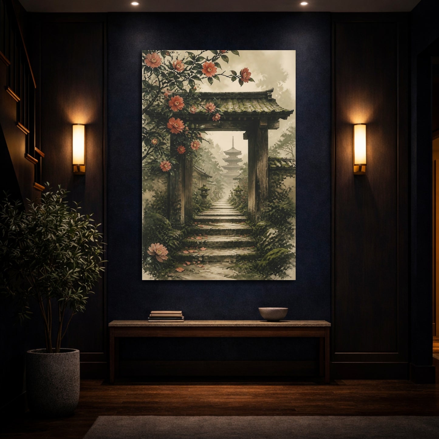 Mockup 4. Japanese Camellia Stone Steps shown as canvas print