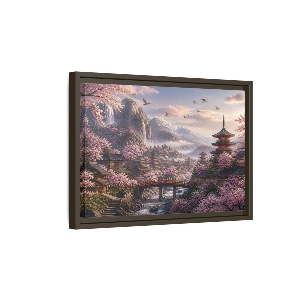 Side Mockup 5. Japanese Cherry Blossom Valley shown as framed canvas print