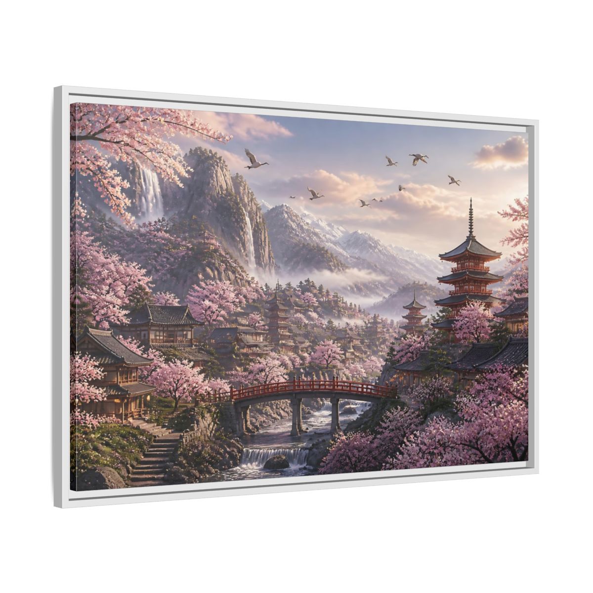 Side Mockup 9. Japanese Cherry Blossom Valley shown as framed canvas print
