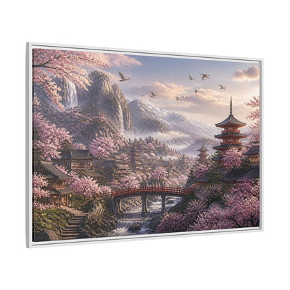 Side Mockup 7. Japanese Cherry Blossom Valley shown as framed canvas print