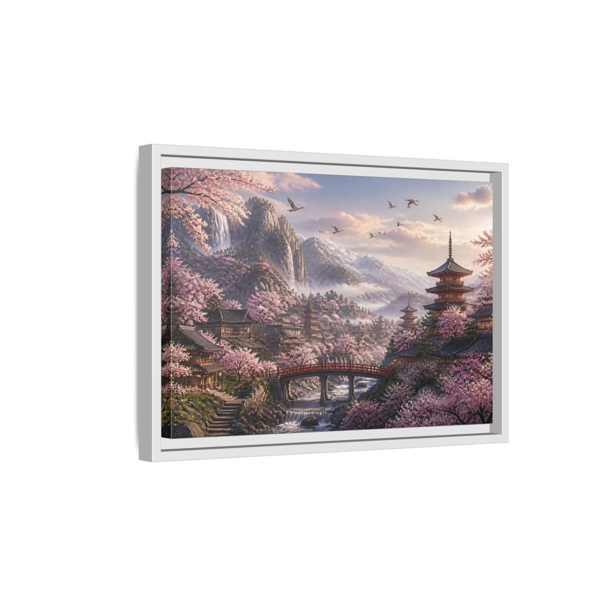 Side Mockup 4. Japanese Cherry Blossom Valley shown as framed canvas print