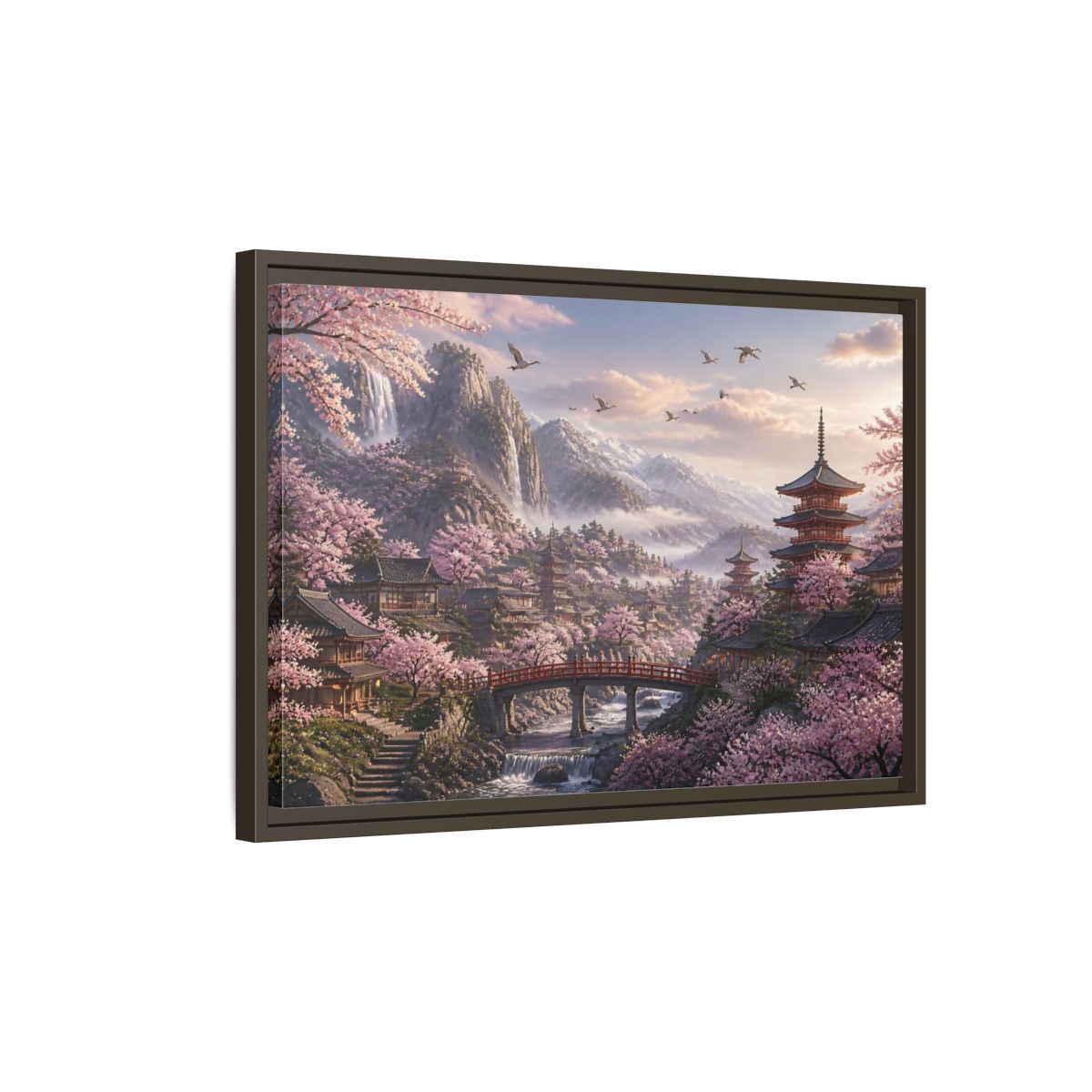 Side Mockup 2. Japanese Cherry Blossom Valley shown as framed canvas print