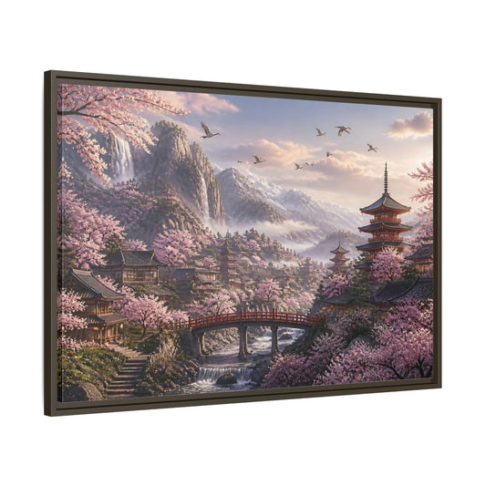 Main Mockup. Japanese Cherry Blossom Valley shown as framed canvas print
