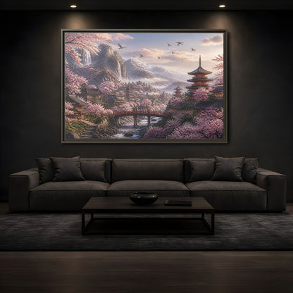 Mockup 3. Japanese Cherry Blossom Valley shown as framed canvas print