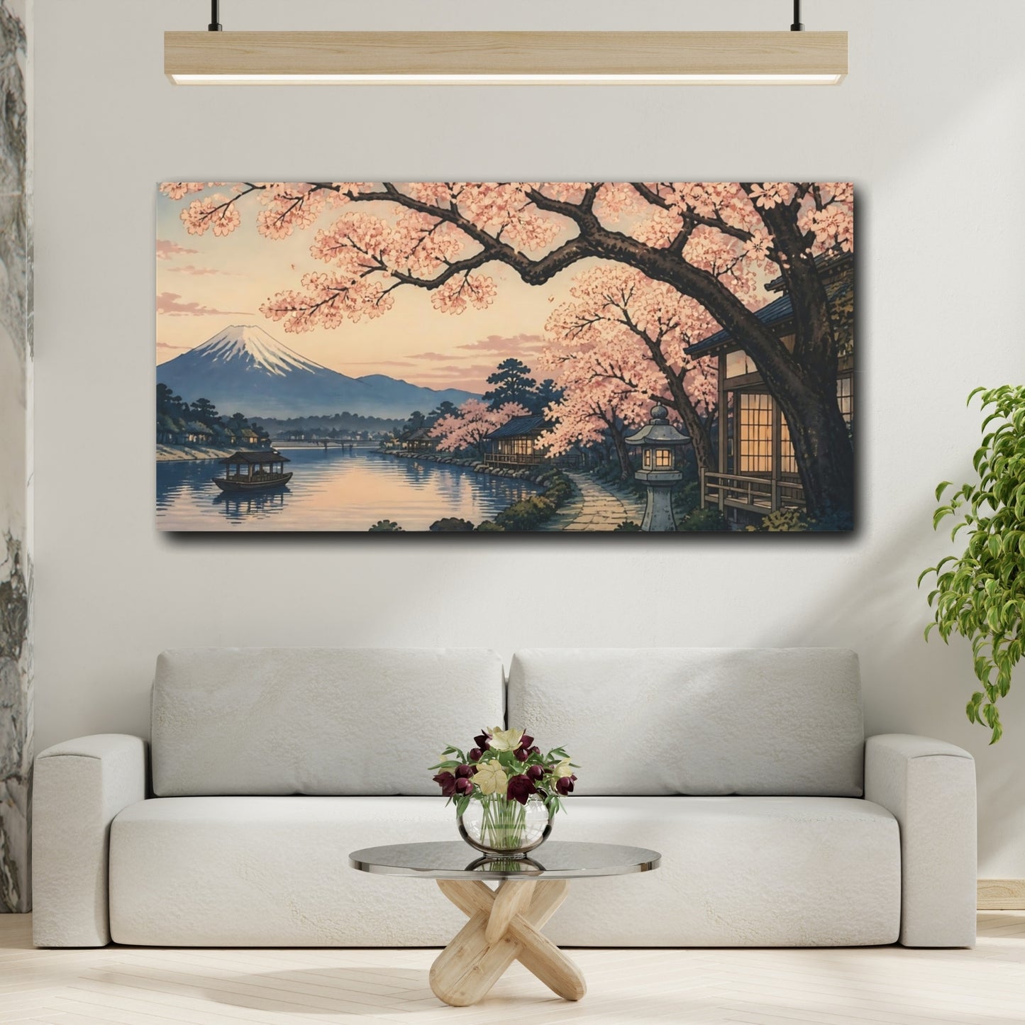 Mockup 2. Japanese Cherry Riverside Path shown as canvas print