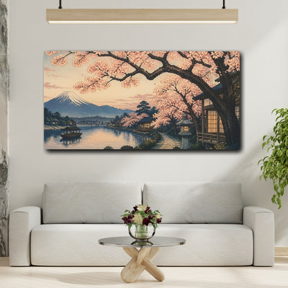 Mockup 2. Japanese Cherry Riverside Path shown as canvas print