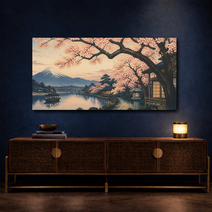 Mockup 4. Japanese Cherry Riverside Path shown as canvas print