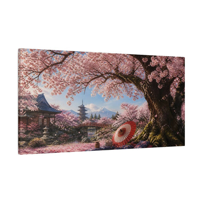 Main Mockup. Japanese Cherry Tree Picnic shown as canvas print