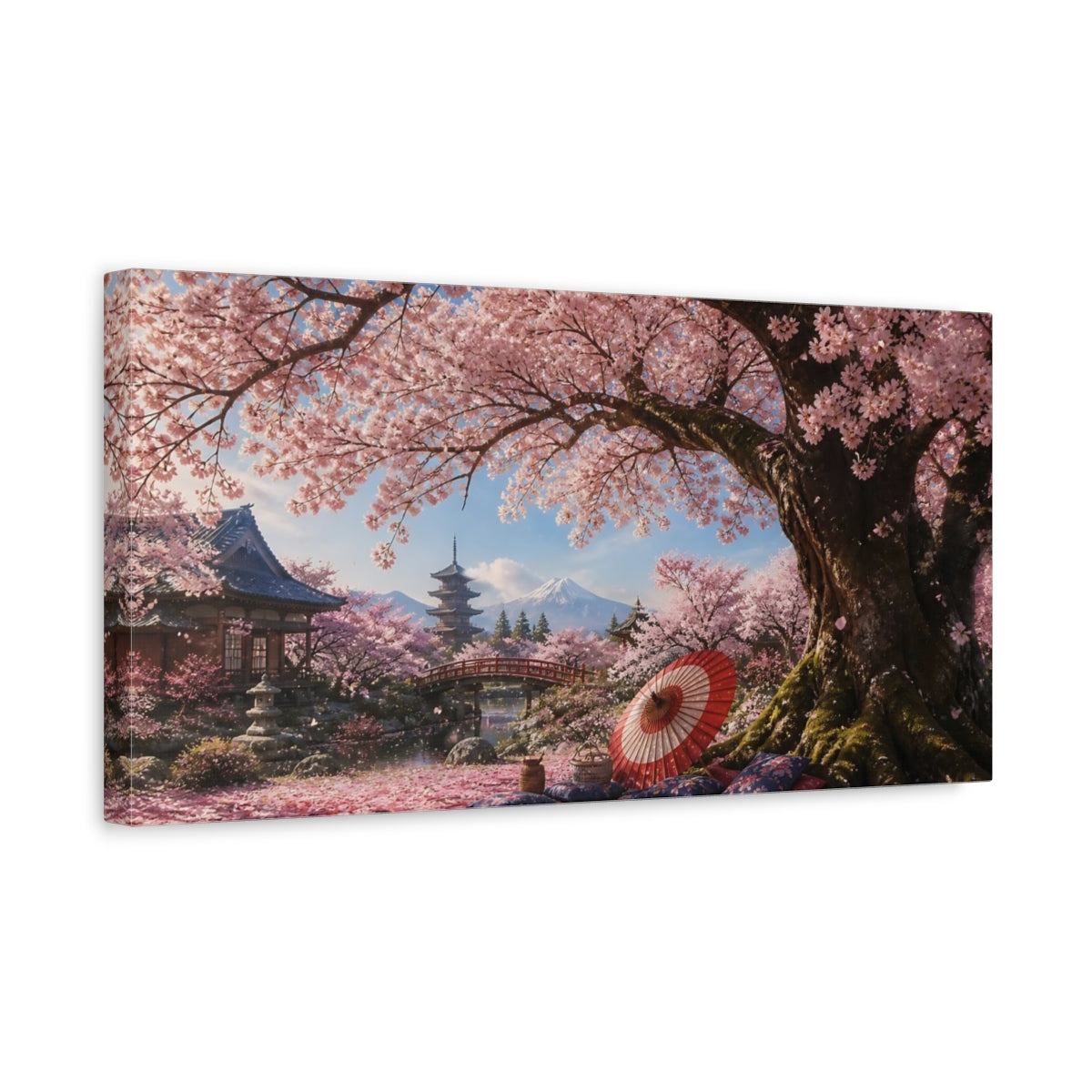 Side Mockup 3. Japanese Cherry Tree Picnic shown as canvas print