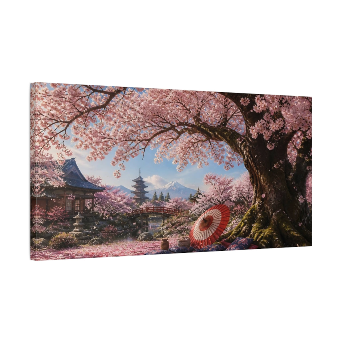 Side Mockup 1. Japanese Cherry Tree Picnic shown as canvas print