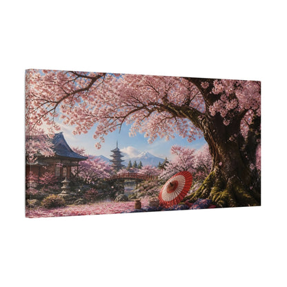 Side Mockup 1. Japanese Cherry Tree Picnic shown as canvas print