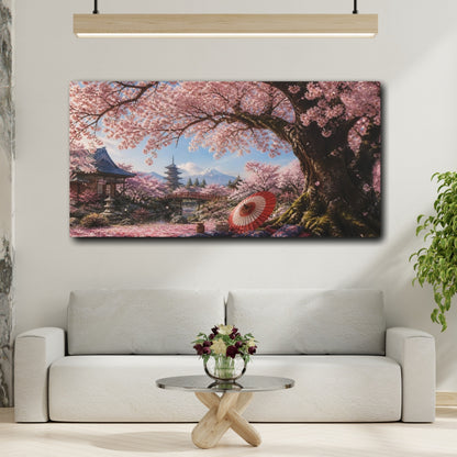 Mockup 2. Japanese Cherry Tree Picnic shown as canvas print