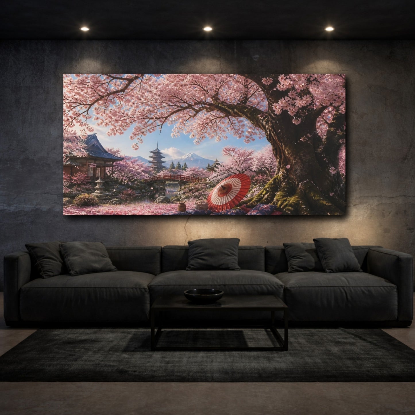 Mockup 3. Japanese Cherry Tree Picnic shown as canvas print