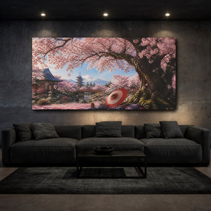 Mockup 3. Japanese Cherry Tree Picnic shown as canvas print