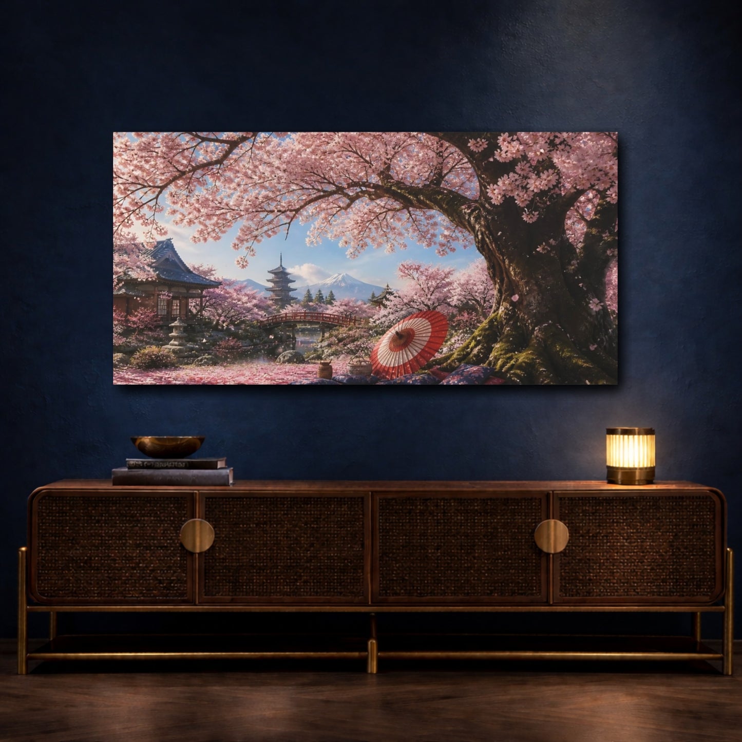 Mockup 4. Japanese Cherry Tree Picnic shown as canvas print